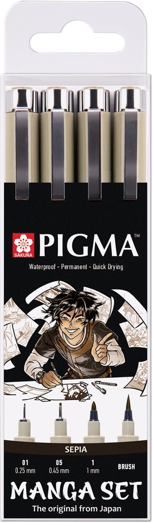 Sakura Pigma Micron fineliner Manga set | 4 sizes, sepia