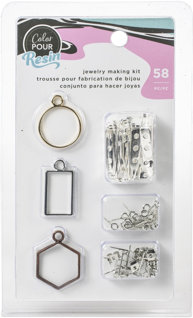 Jewelry Making Kit - Ac - Color Pour Resin - Includes: Bezels (3 Piece), Pin Backs (10 Piece)<Comma