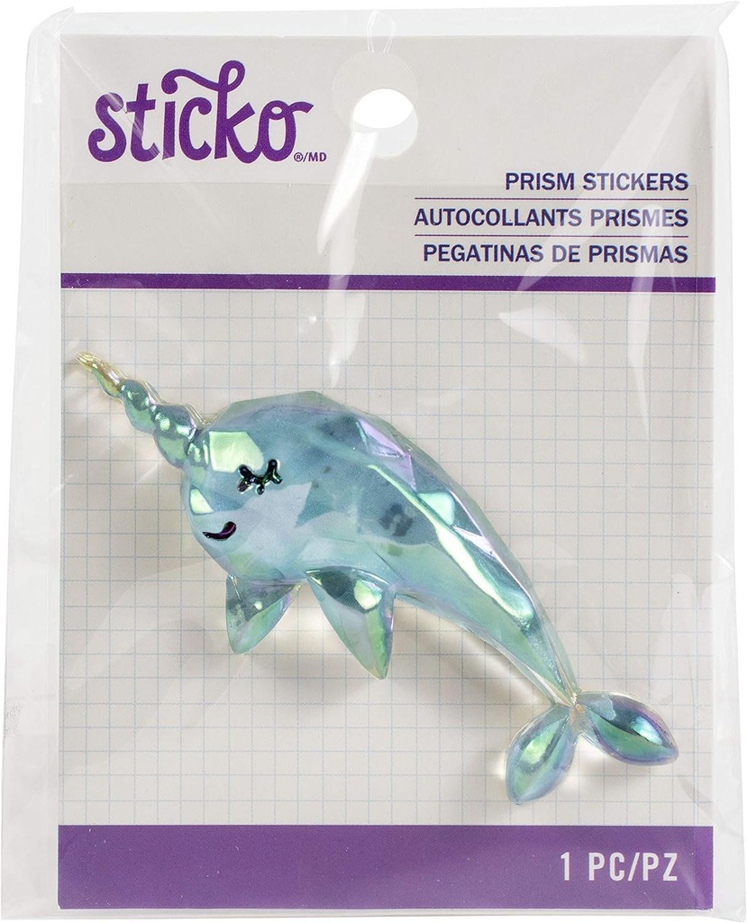 Sticker - Sti - Prism - Narwhal - Pvc With Plastic Gem