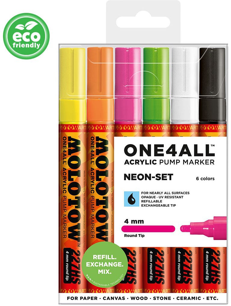 Acrylic Marker One4All 227HS 4mm Wallet Neon-Set Rectangle Ast Molotow