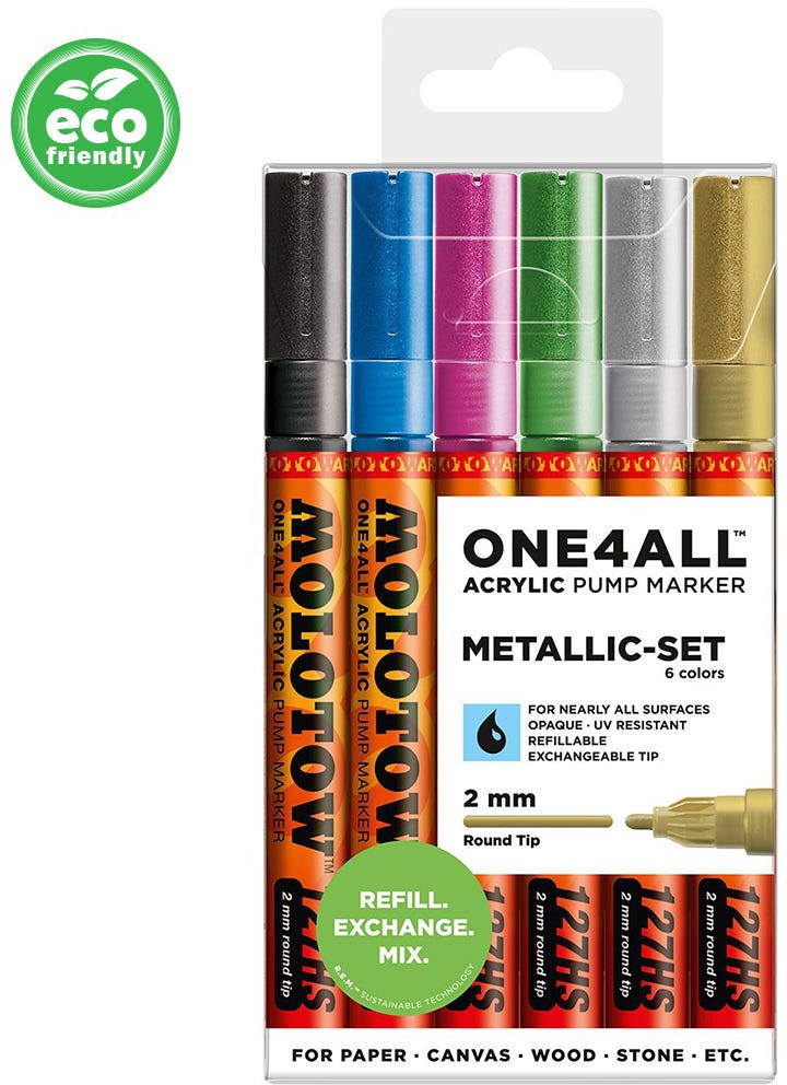 Acrylic Marker One4All 127HS 2mm Wallet Metallic-Set Rectangle Ast Molotow