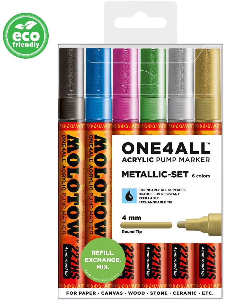 Acrylic Marker One4All 227HS 4mm Wallet Metallic-Set Rectangle Ast Molotow