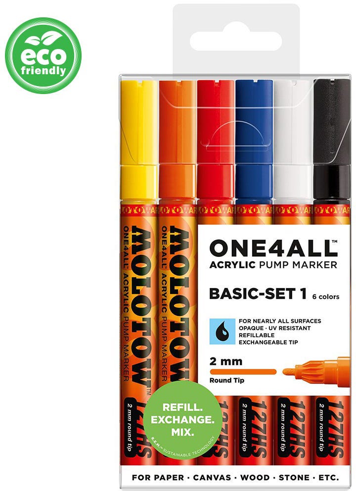 Acrylic Marker One4All 127HS 2mm Wallet Basic-Set 1 Rectangle Ast Molotow