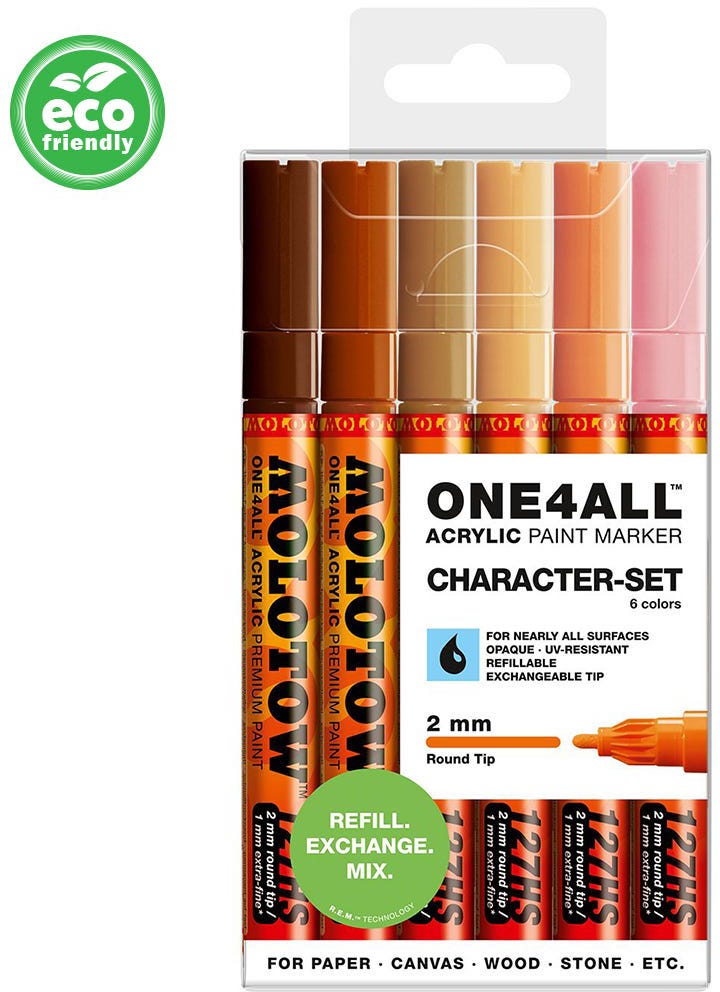 Acrylic Marker One4All 127HS 2mm Wallet Character-Set Rectangle Ast Molotow