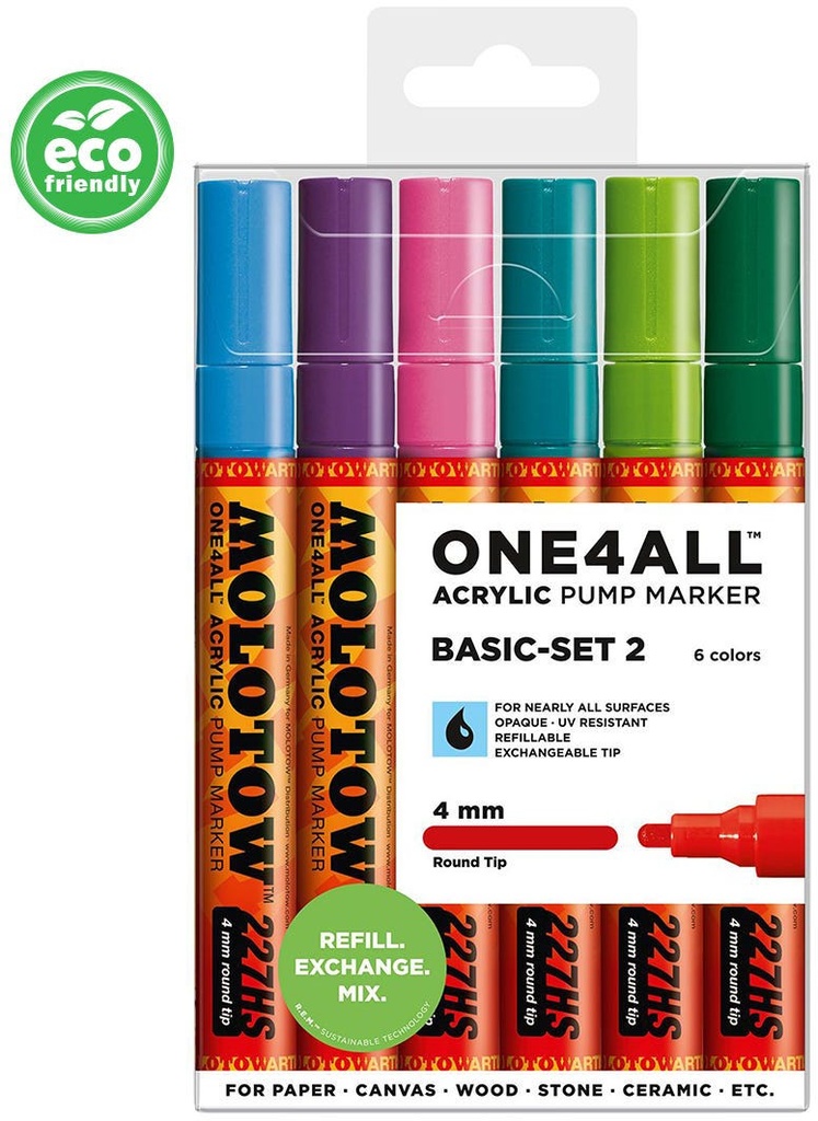 Acrylic Marker One4All 227HS 4mm Wallet Basic-Set2 Rectangle Ast Molotow