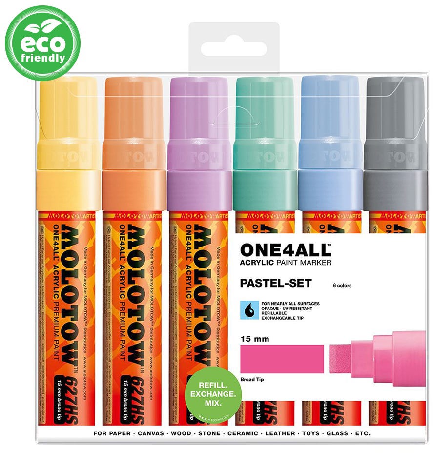 Acrylic Marker One4All 627HS 15mm Wallet Pastel-Set Rectangle Ast Molotow