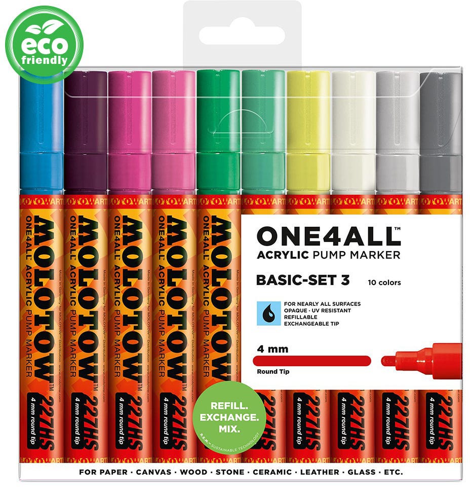 Acrylic Marker One4All 227HS 4mm Wallet Basic-Set 3 Rectangle Ast Molotow