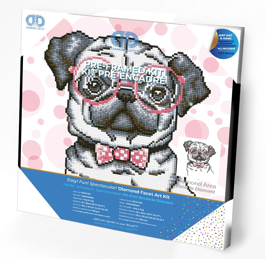 Dotting Diamond Set Hug A Pug with Frame 35.00 x 35.00 CM