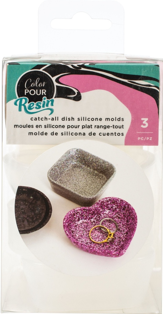 Mold - Ac - Color Pour Resin - Catch All Dish - Square, Circle And Heart (3 Piece)