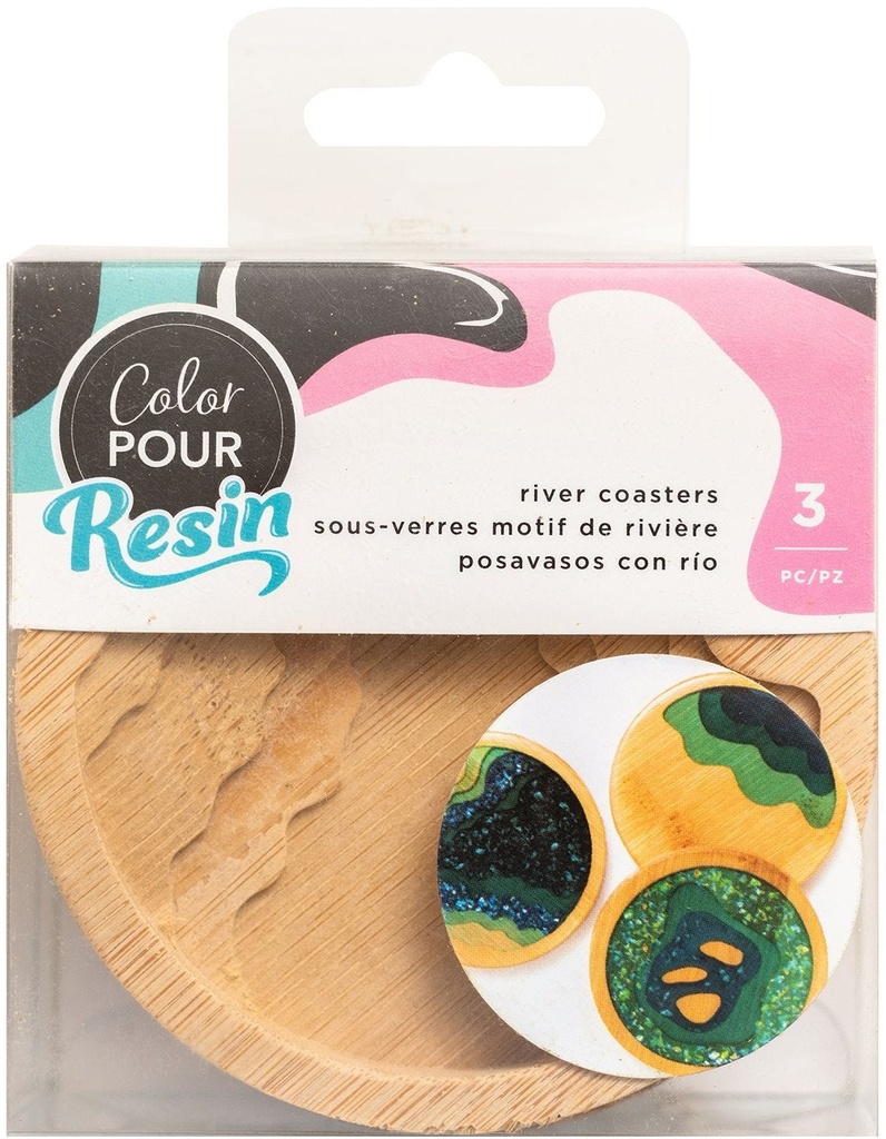 Coasters - Ac - Color Pour - Resin - Wood - Layered River Coasters (3 Piece)