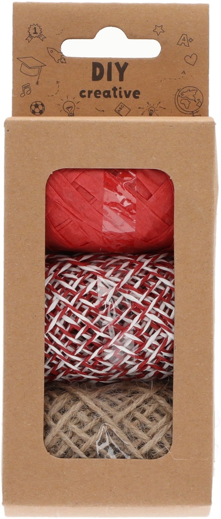 Gift Ribbon Set 3x10m assorted Shape ( Red, Nature, Red with White )