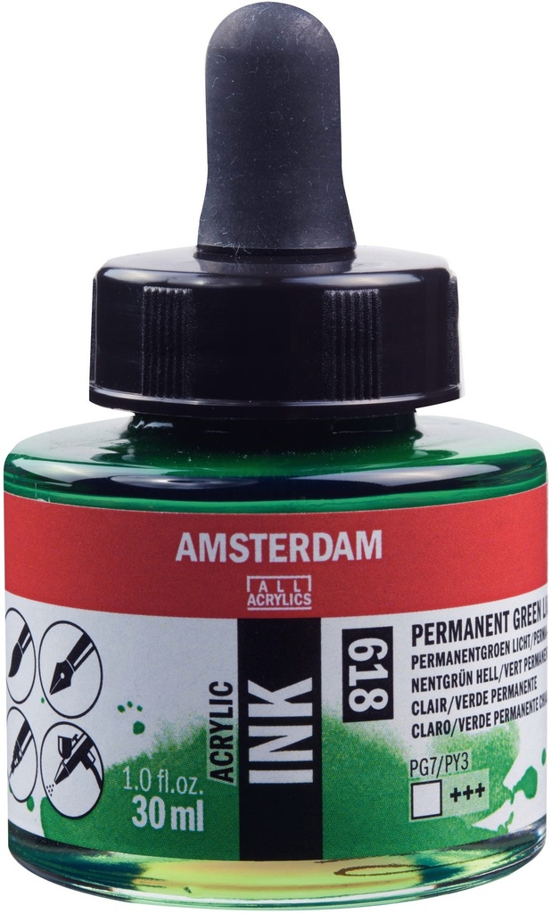 Amsterdam Acrylic Ink Bottle 30 ml Permanent Green Light 618