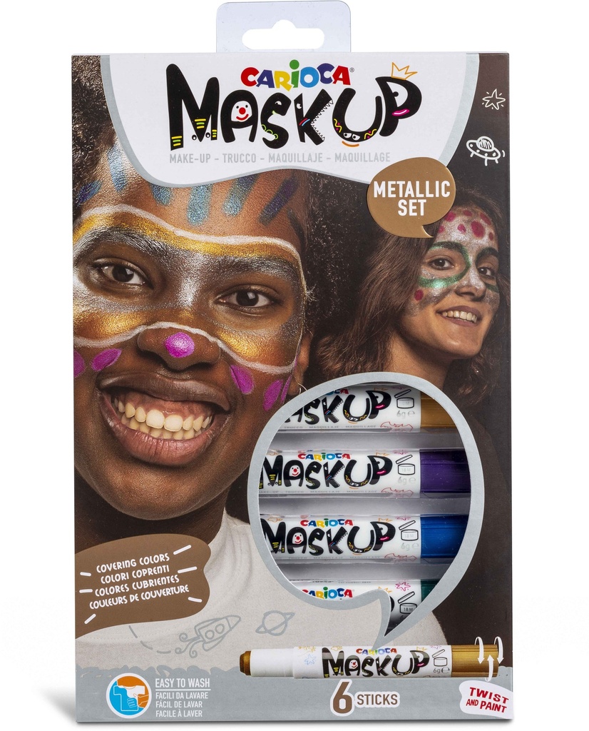 Face Paint Stick Set Of 6Pcs, Metallic Basic Color, Carioca Mask Up