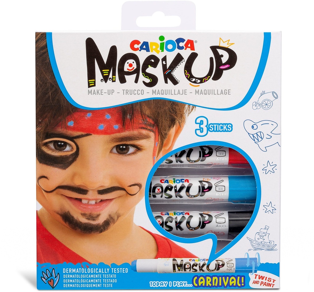 Face Paint Stick Set Of 3Pcs, Gn,Blu,Bk, Carioca Mask Up