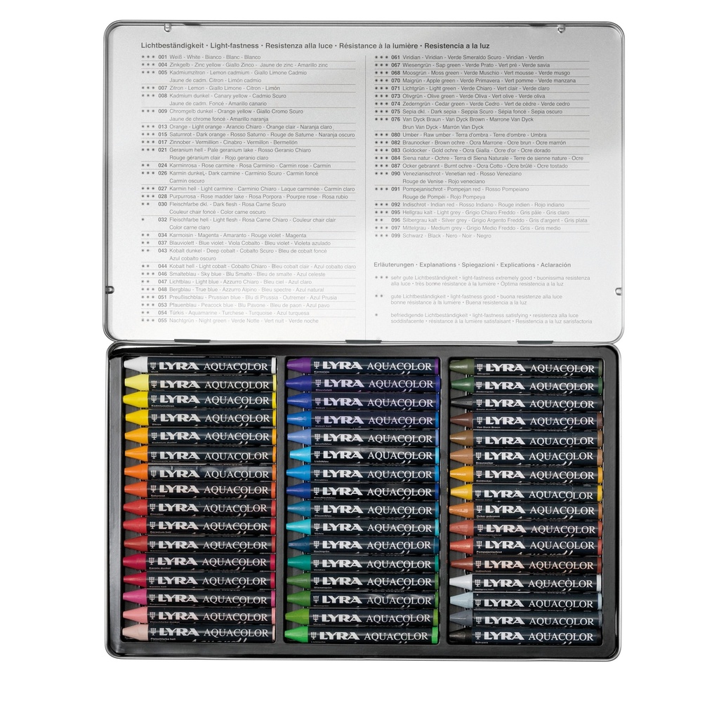 Metal Case Aquacolor 48 Assorted Watercolour Wax Pastels
