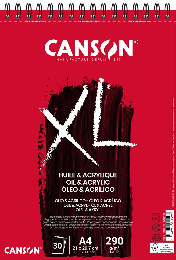 Oli & Acrylic Pad A4 30SH Spiral Canson XL® 290GSM