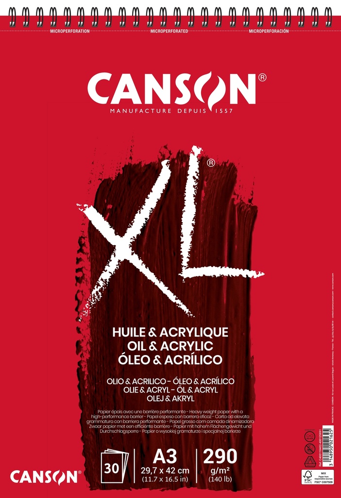 Oli & Acrylic Pad A3 30SH Spiral Canson XL® 290GSM