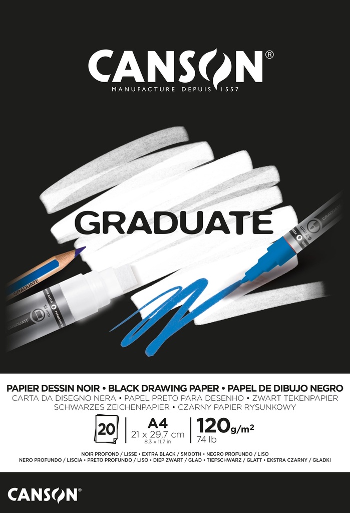 Black Paper Pad A4 20Sh 120Gsm Glued Canson Graduate