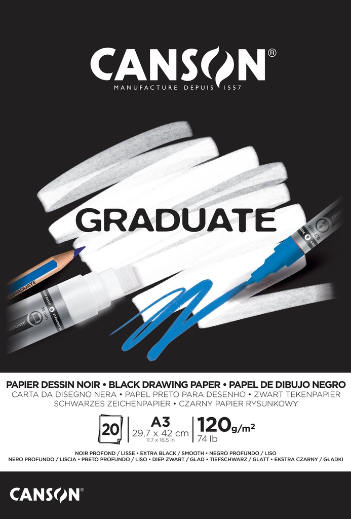 Black Paper Pad A3 20Sh 120Gsm Glued Canson Graduate