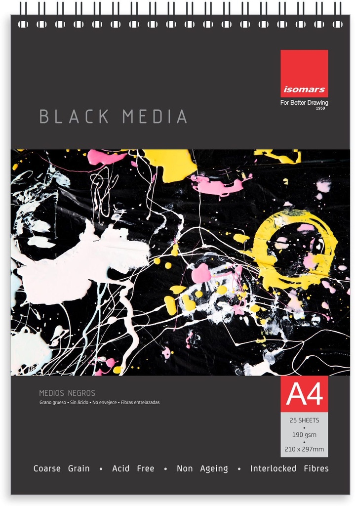 Black Pad Media Spiral - 25SHEET, 190gsm - A4