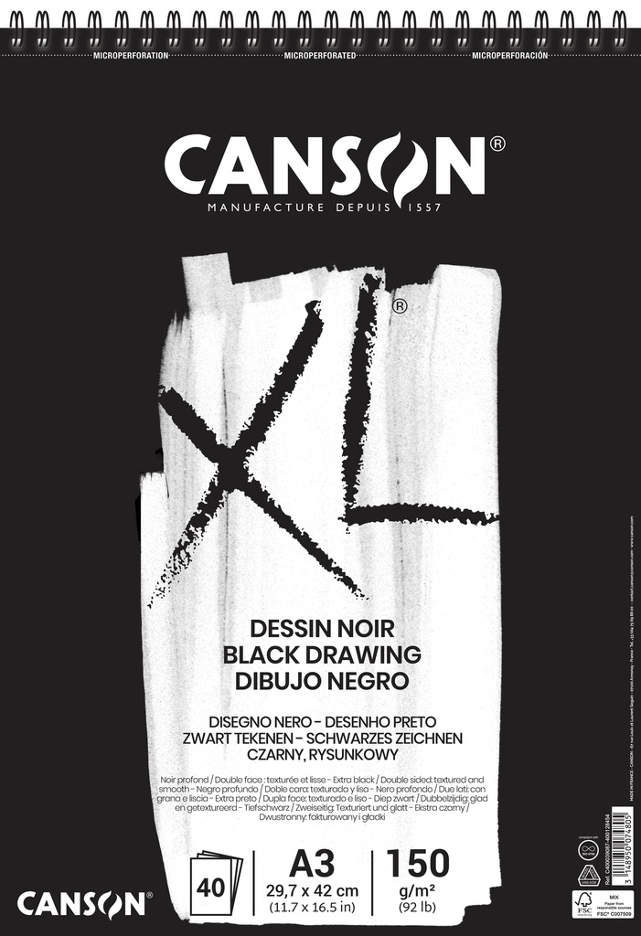 DESSIN Pad A3 Spiral 40Sh Canson XL® 150G Black