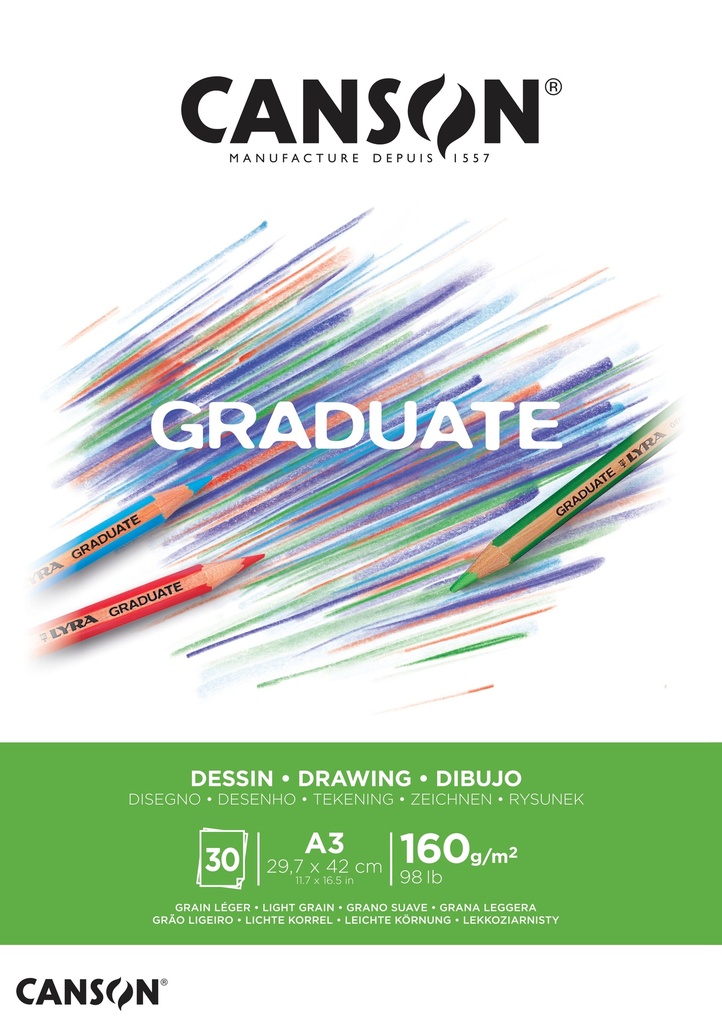 Pad Canson GRaduate Drawing White Paper A3 160GSM 30SH