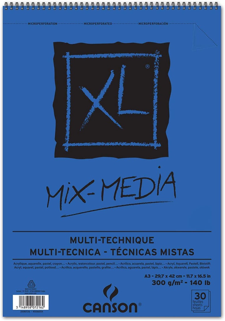 Fluid Mix-Media Pad A3 Spiral 30Sh Canson Xl 250Gsm