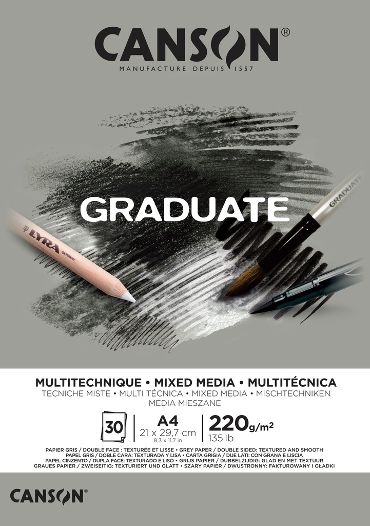 Pad Canson GRaduate Mixed Media GRey Paper A4 220GSM 30SH