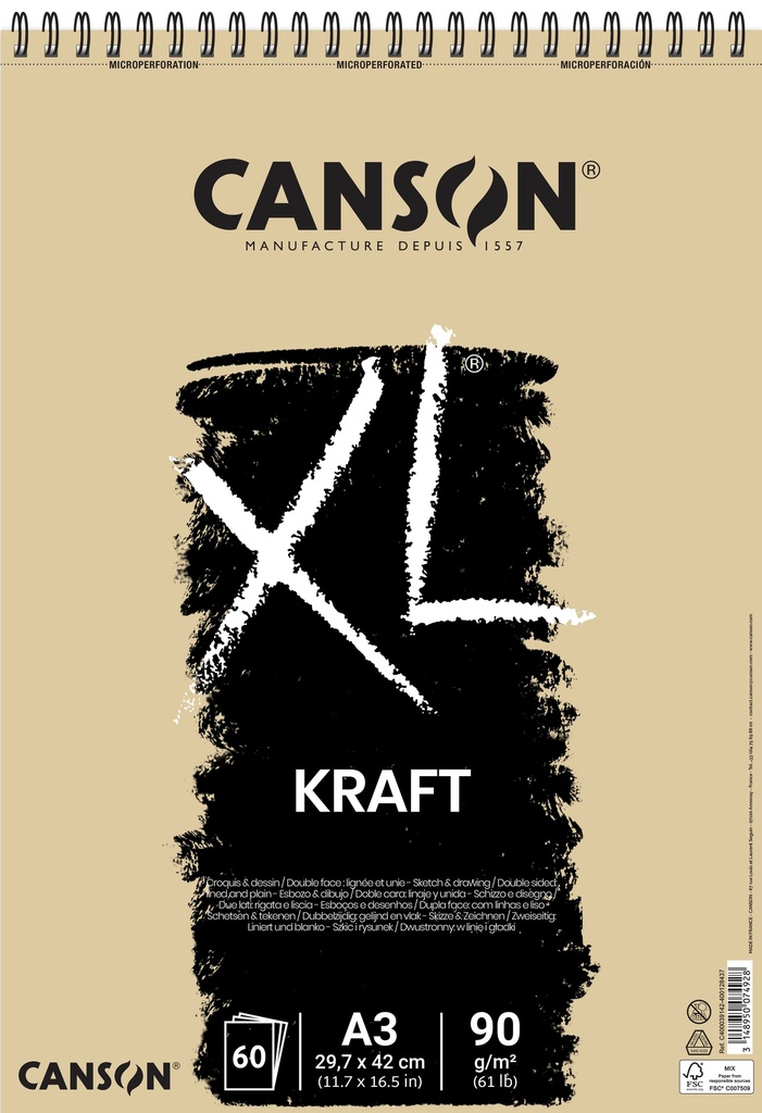 Kraft Pad A3 Spiral 60Sh Canson Xl 90G