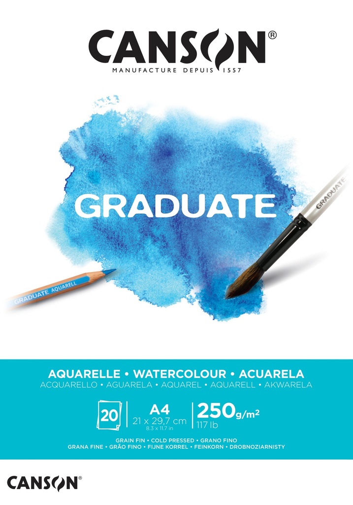Watercolor Pad A4 Glued 20Sh Canson Graduate 250Gsm