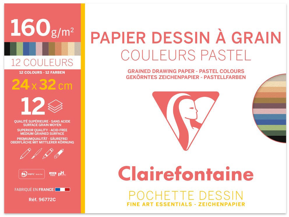 Coloured Grained Paper Pouch 24X32Cm 12Sh 160G Pastel Assortment