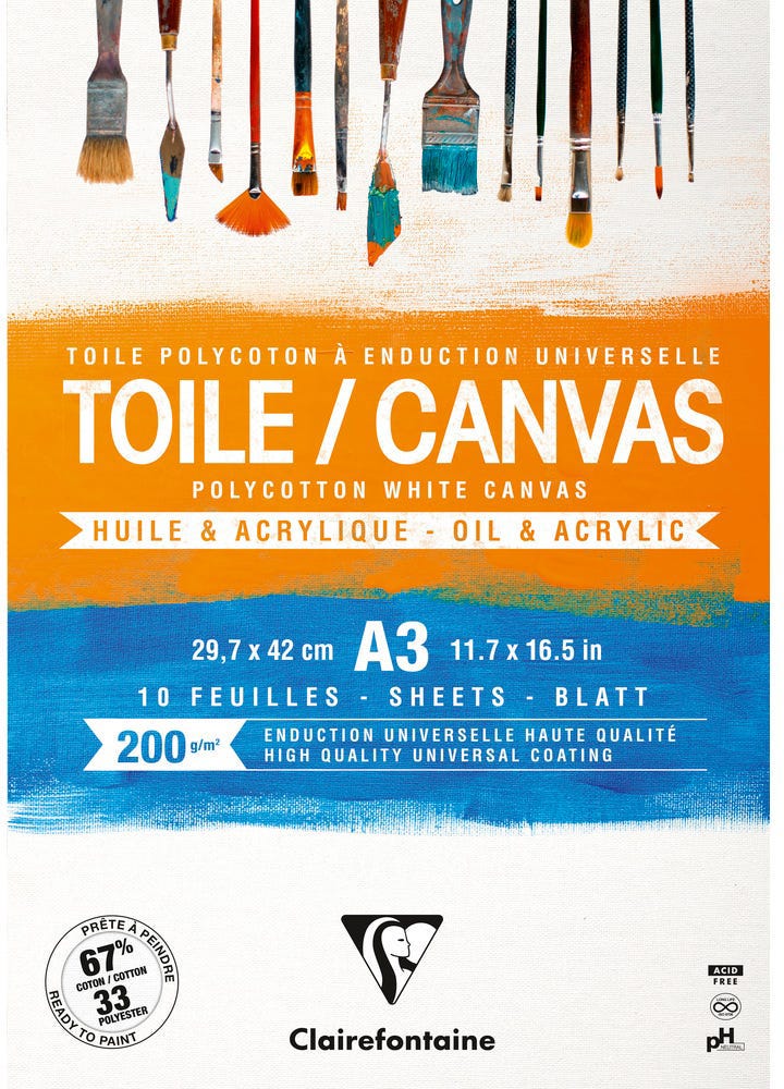 Canvas Pad 200G A3 10 Sheets, Polycotton Cosmos White