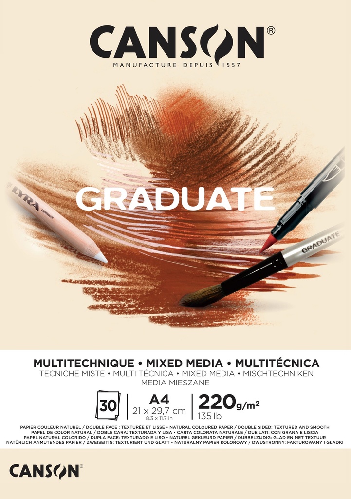 Pad Canson GRaduate Mixed Media Natural Paper A4 220GSM 30SH