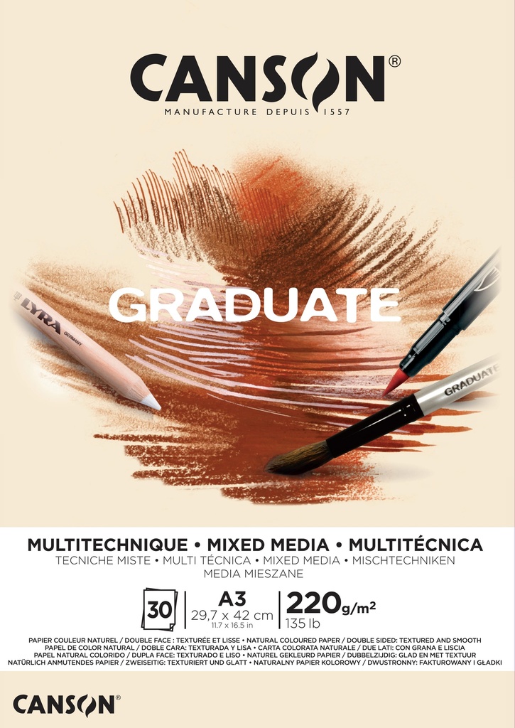 Pad Canson GRaduate Mixed Media Natural Paper A3 220GSM 30SH