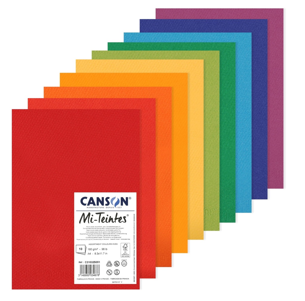 Pack 10 SHS Mi-Teintes A4 160G Bright Colours