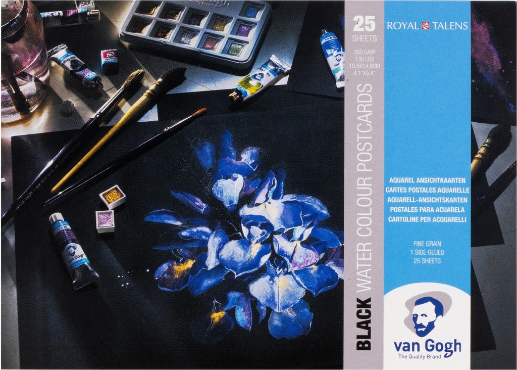 Van Gogh Watercolor black postcards paper pad | 10.5 x 14.8 cm (A6), 360 g, 25 sheets