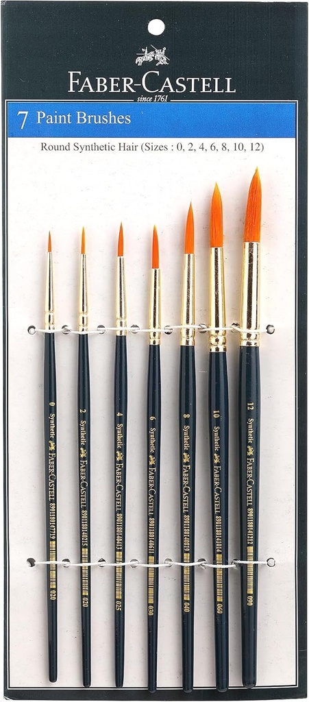 Faber-Castell Synthetic Hair Paint Brushes Round Assorted Set Of 7