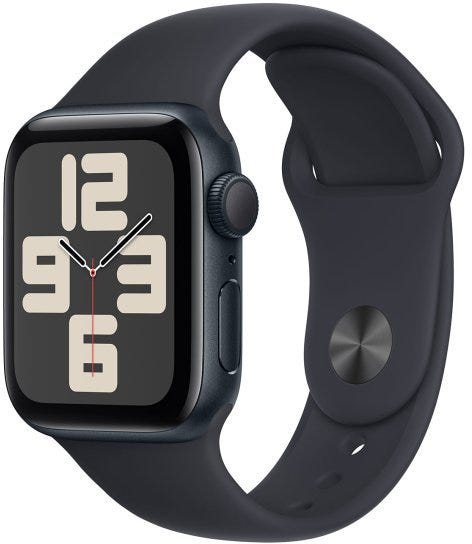 ساعة أبل Watch SE GPS مقاس 40 مم، هيكل من الألومنيوم منتصف الليل مع سوار رياضي منتصف الليل - مقاس صغير/متوسط