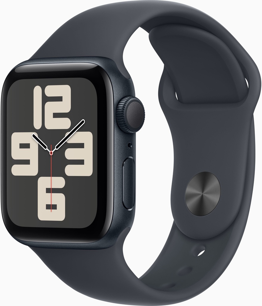 ساعة أبل Watch SE GPS مقاس 40 مم، هيكل من الألومنيوم منتصف الليل مع سوار رياضي منتصف الليل - مقاس صغير/متوسط