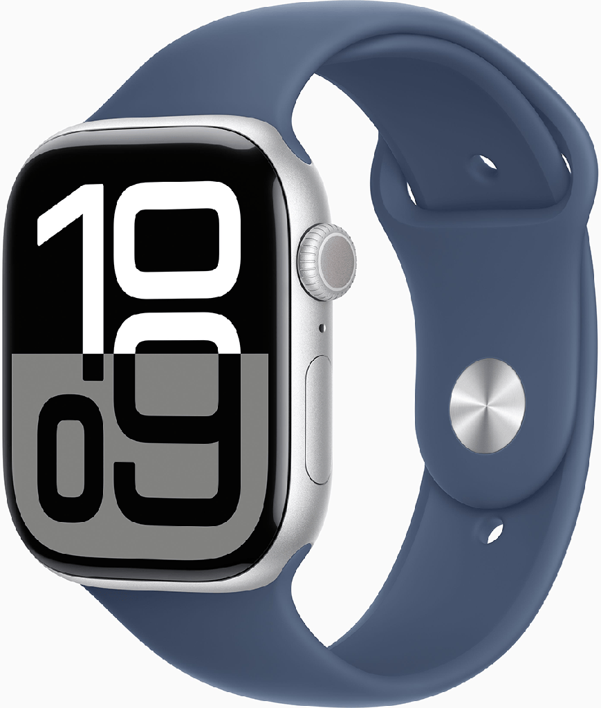 Apple Watch Series 10 GPS 46mm Silver Aluminium Case with Denim Sport Band - M/L