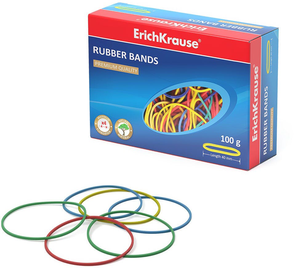 Rubber bands ErichKrause®, 40 mm, assorted (box 100 g)