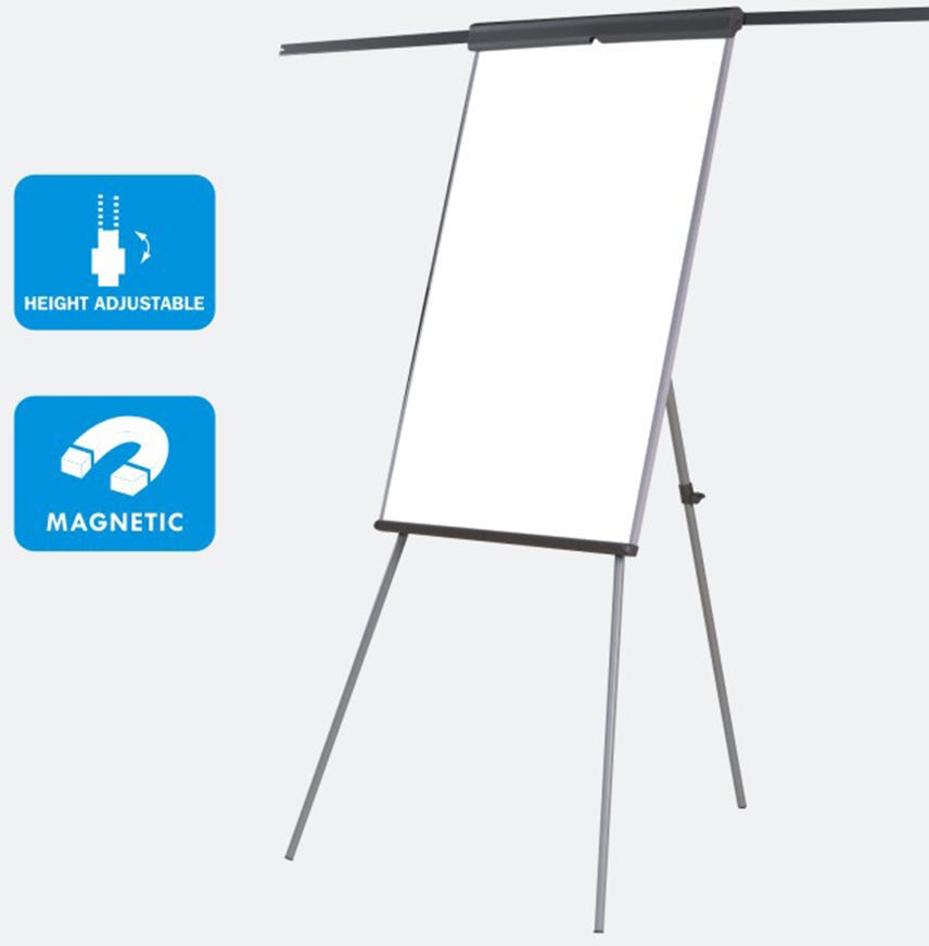 Flipchart Easel Tripod with 2 sliding Pad Hooks    66 cm X 97.5 cm White