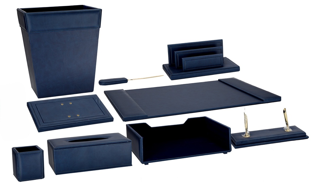 Deskset 10 Pcs / Set Pu Leather Blue
