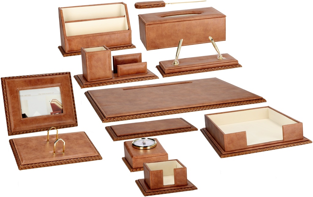 Desk Set 11 Pcs / Set PU   Leather   Brown- W1239