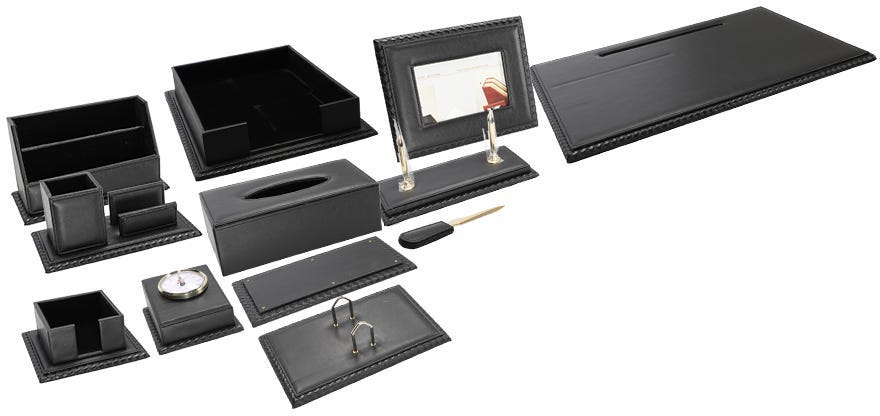 Desk set 11 Pcs / set PU   Leather   Black
