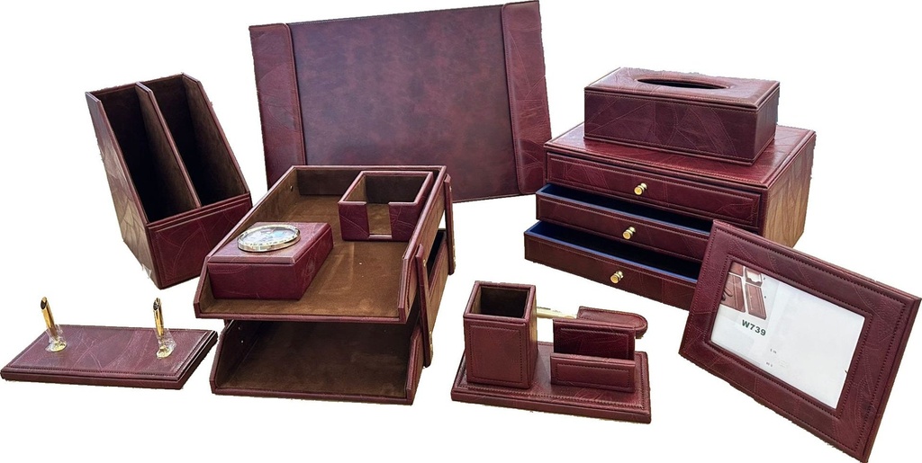 Deskset 11 Pcs / Set Pu Leather Burgandy