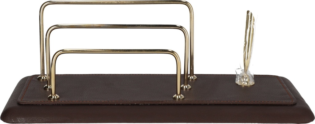 Pen Stand Single With 2 Compartments, Letter Holder Brown With Gold