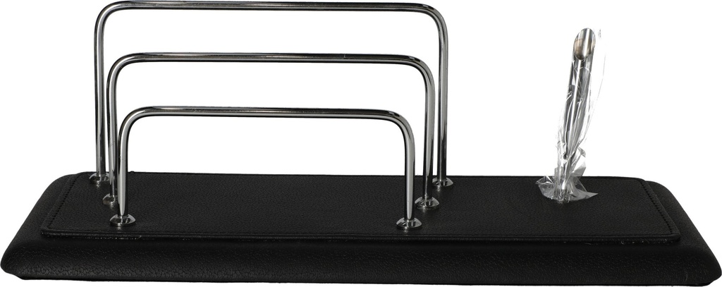 Pen Stand Single With 2 Compartments, Letter Holder   Black with Silver