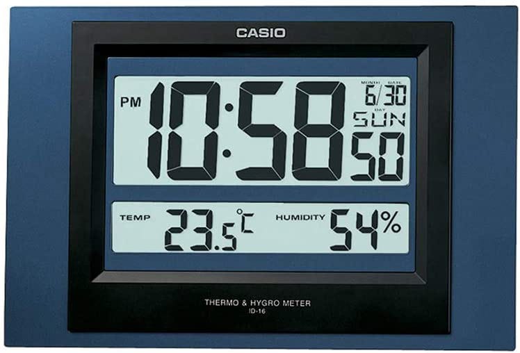 Clock Wall Digital w/ Thermometer & Hygrometer Casio ID-16S-2DF