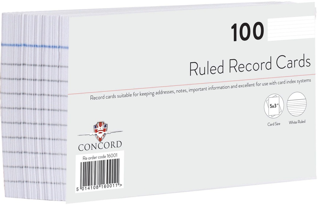 Record Card Ruled 5"x3", PK 100SH, white Paper